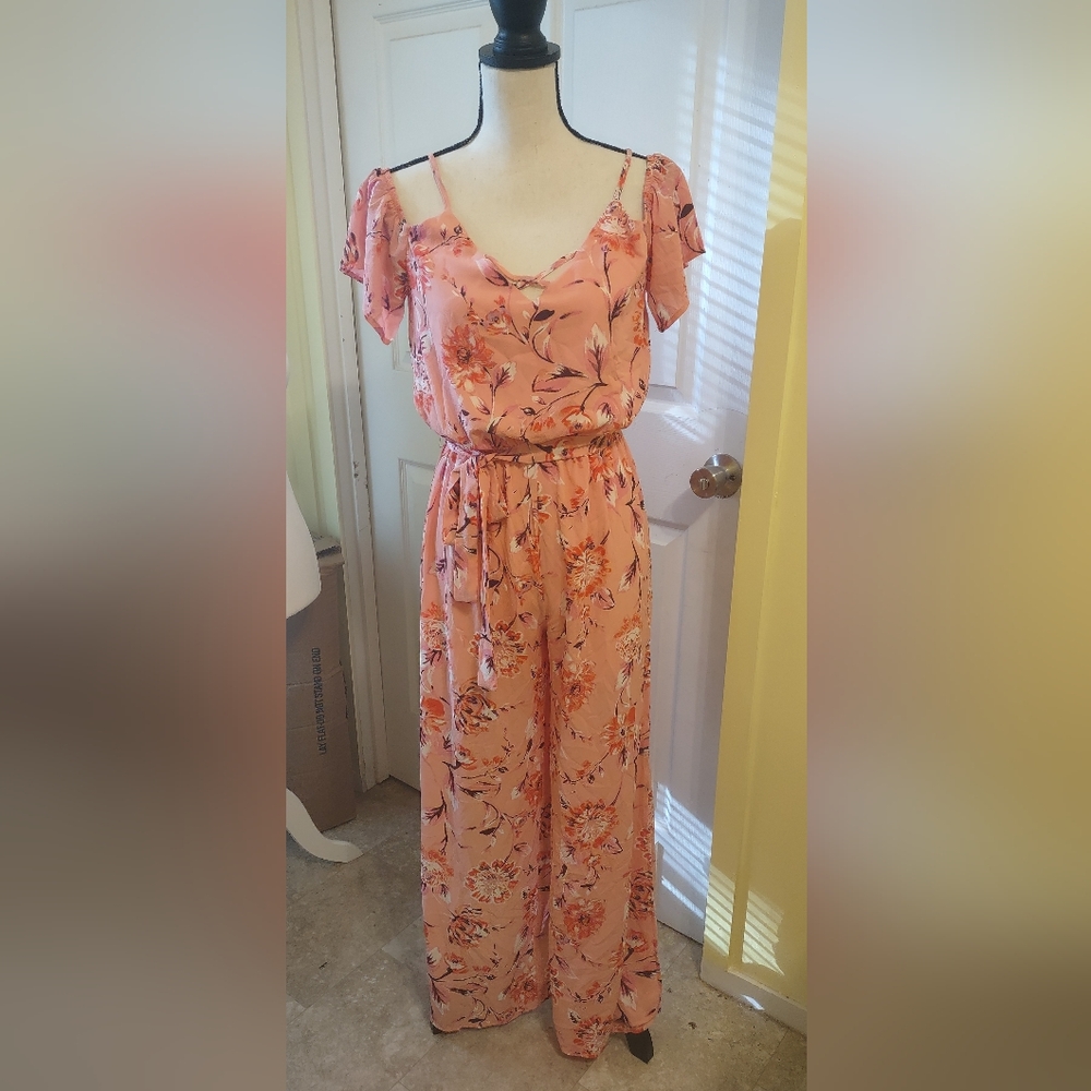 One Clothing Peach Floral Jumpsuit
